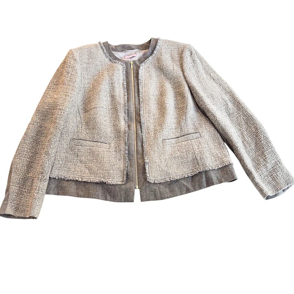 Basler Woven Fringe Knit Gray Blazer Jacket Size 42 / XL